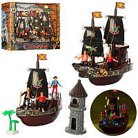 Корабель піратів 335-1MM, вежа, пальми та фігурки, світлові та звукові ефекти, 35*24 см.