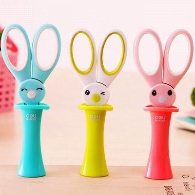 Ножиці Deli 6065 мікс 13см пл/р дитячі з гумовими вставками "Заєць в капелюсі"