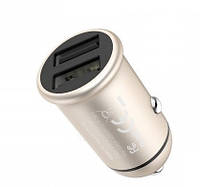 Автомобильное зарядное устройство (автозарядка) на 2 USB Hoco Easy route metal mini Z30 |2USB, 3.1A| Золотой