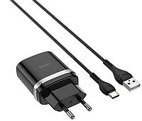 Сетевое зарядное устройство для телефона + кабель USB Type-C Android HOCO C12Q |1USB, 3A, 18W, QC3.0| Черный