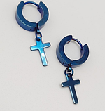 Сережки хрестики з хрестиком (з проколом) золоті з неіржавкої сталі 2 шт., фото 3