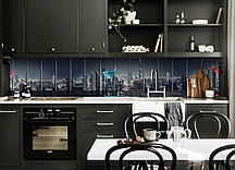 Вініловий кухонний фартух Вид на місто (наклейка для кухні ПВХ плівка скіналі) нічні хмарочоси Сірий