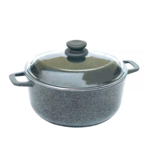 Каструля з антипригарним покриттям БІОЛ з кришкою Граніт-Грей 26 см - 5 л Колір сірий К504ПС, фото 1