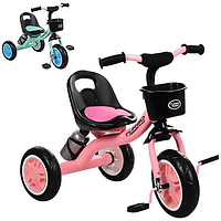 Детский трехколесный велосипед с корзинкой и бутылочкой M 3197-M-1 розовый и мятный