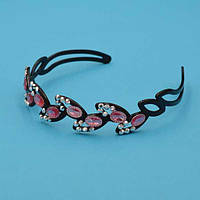 Обруч для волосся 6 шт чорний пластик сріблясті стрази кольорові камені