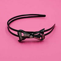 Обруч для волосся 6 шт чорний пластик бант сірі стрази