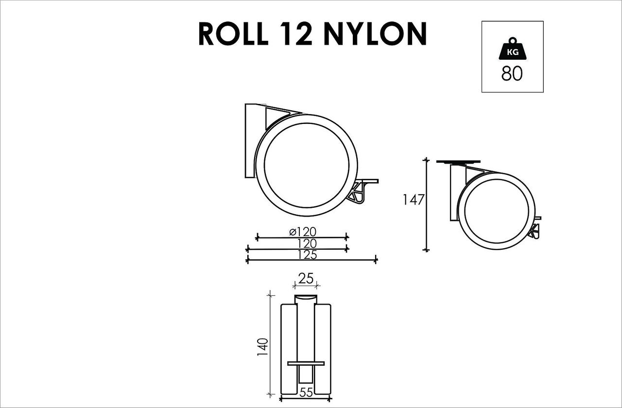Мебельный ролик OgTM ROLL 12 NYLON 10.1, белый/черный - фото 2 - id-p1246314201