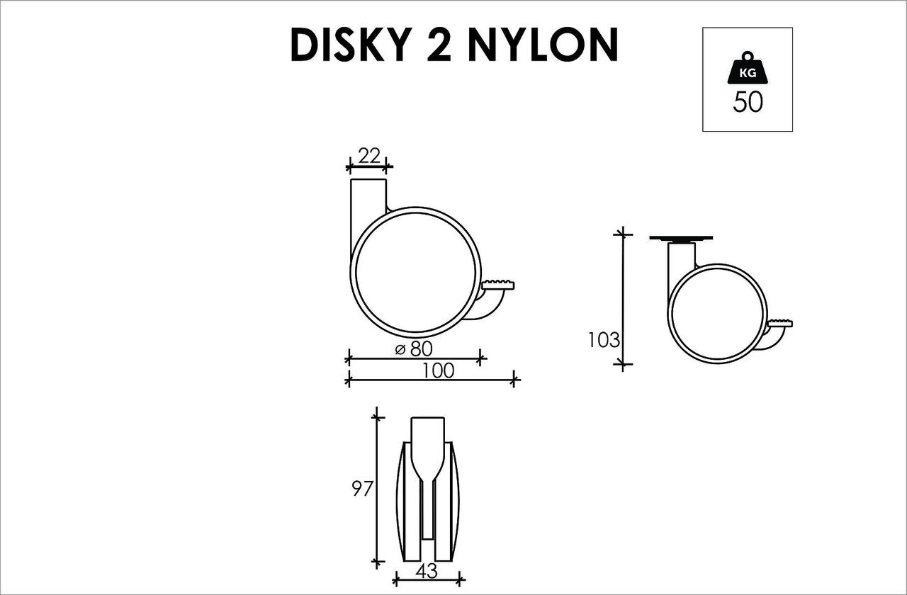 Мебельный ролик OgTM DISKY 2 NYLON 8.3, красный/белый - фото 2 - id-p1246314206