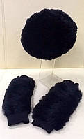 Комплект шапка и перчатки мех вязка кролик черный