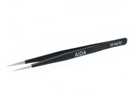 Пінцет прямий AIDA SS-Sa з антистатичним покриттям (ESD), чорний
