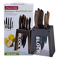 Набір ножів Kamille 6 предметів з нержавіючої сталі з порожніми ручками на підставці (5 ножів+підставка)