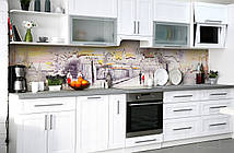 Вініловий кухонний фартух Акварельний Місто (наклейка для кухні ПВХ плівка скіналі) Архітектура Сірий