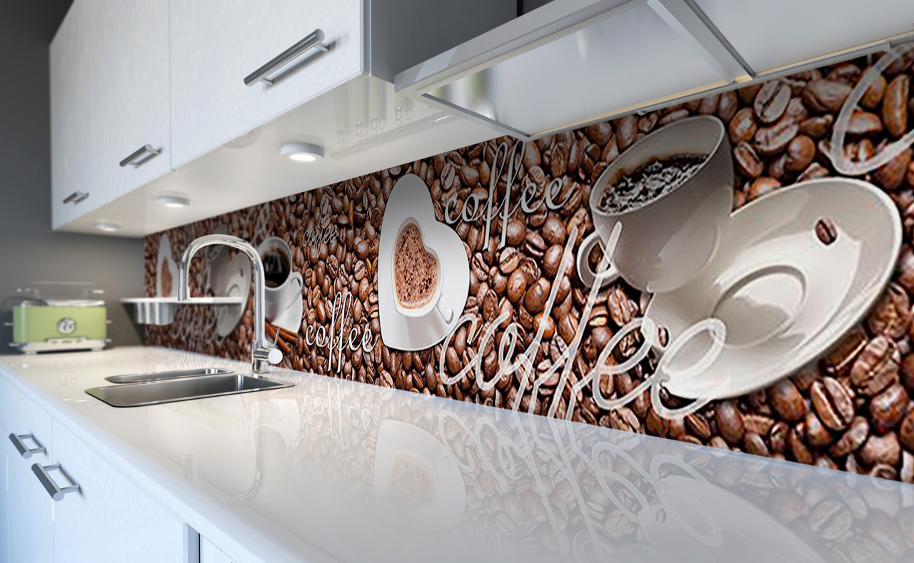 Вініловий кухонний фартух Зерна Кава романтик (наклейка для кухні ПВХ плівка скіналі) Напої Коричневий