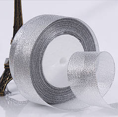 Стрічка парчовая 4 см, срібляста