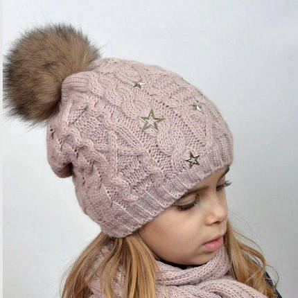 Зимова шапка для дівчаток підлітків натуральним помпоном, фото 2
