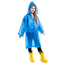 Дощовик дитячий для дівчаток на кнопках, зріст 120-160см, матеріал EVA, синій, C-1010