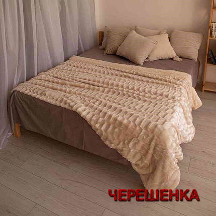 Двостороннє євромаксі покривало-плед "норка" (230*200) — бежеве, фото 2