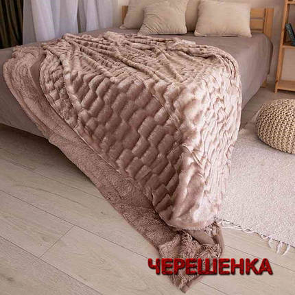 Двостороннє євромаксі покривало-плед "норка" (230*200) — бежеве, фото 1