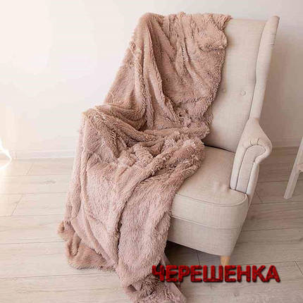 Двостороннє євромаксі покривало-плед "норка" (230*200) — бежеве, фото 2