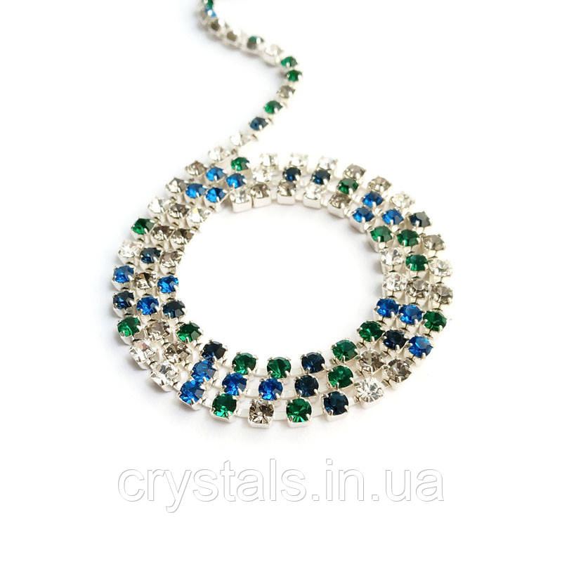 Стразовий ланцюжок Preciosa (Чехія) ss12 Multi Clear/срібло