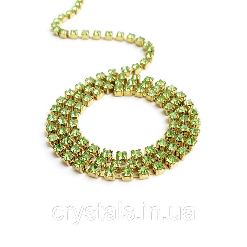 Стразовий ланцюжок Preciosa (Чехия) ss12 Peridot/латунь, фото 1