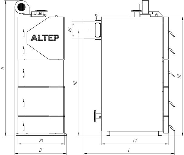 Габаритные размеры котел АЛЬТЕП DUO UNI PLUS 62 кВт Фото-1