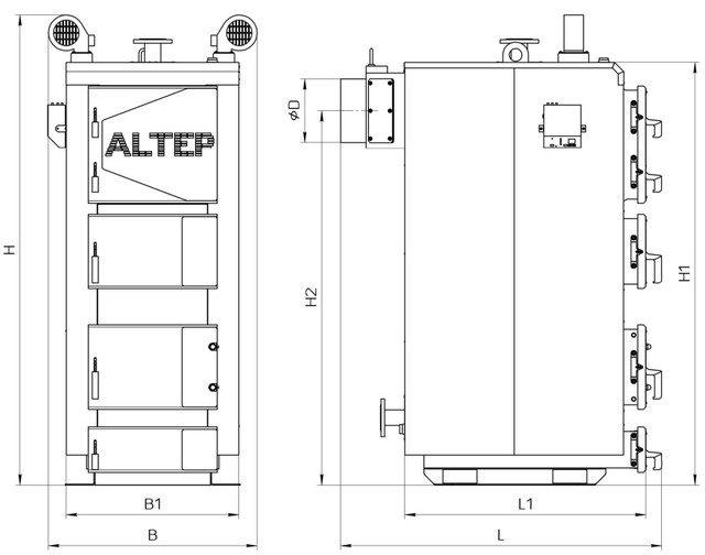 Габаритные размеры котел АЛЬТЕП DUO UNI PLUS 95 кВт Фото-1
