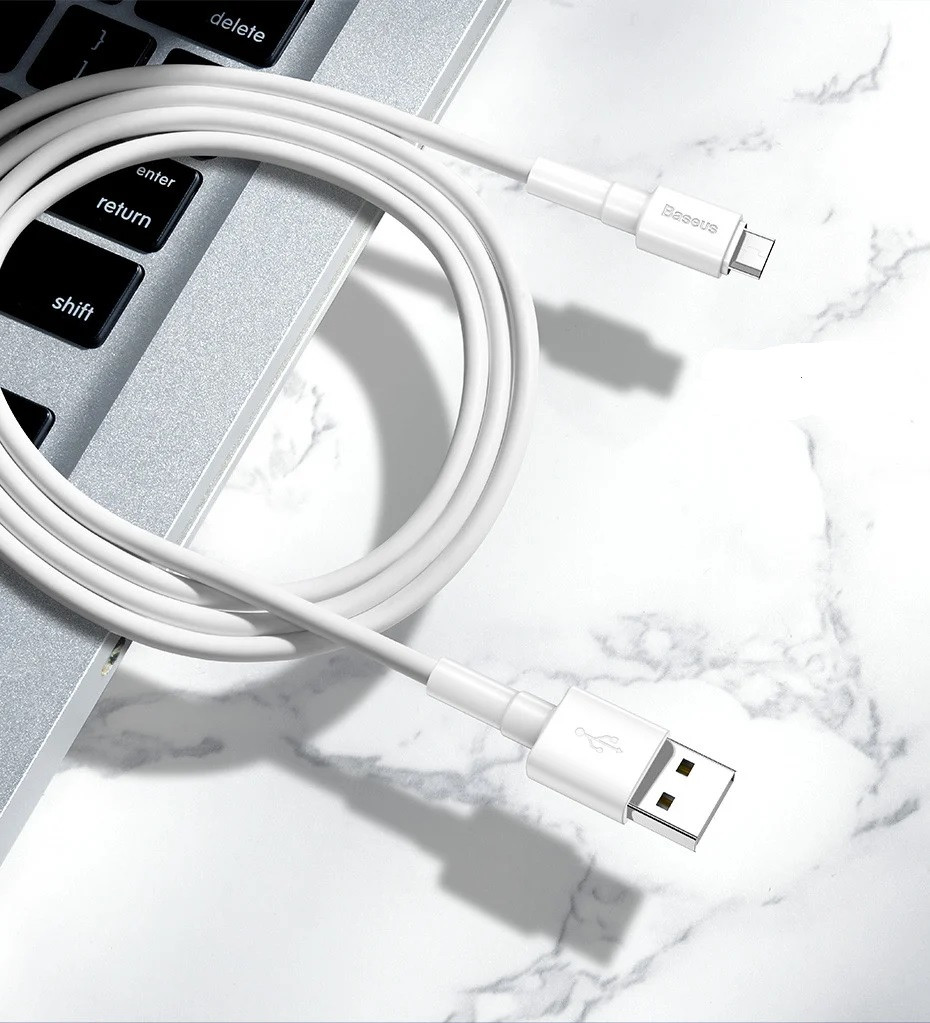 Кабель швидкої зарядки Baseus USB to Micro-USB 2.4A White, довжина - 100 см (CAMSW-02)