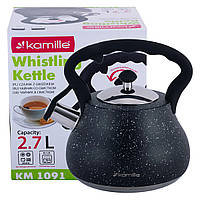 Чайник Kamille Чорний 2,7 л з нержавіючої сталі зі свистком і нейлонової ручкою KM-1091