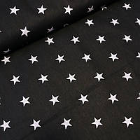 Тканина бязь великі зірки 2 см білі на чорному, ш. 160 см