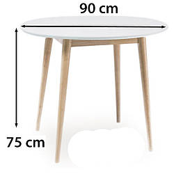 Круглий стіл для кухні білий Signal Larson 90см з ніжками дуб білений в скандинавському стилі Польща