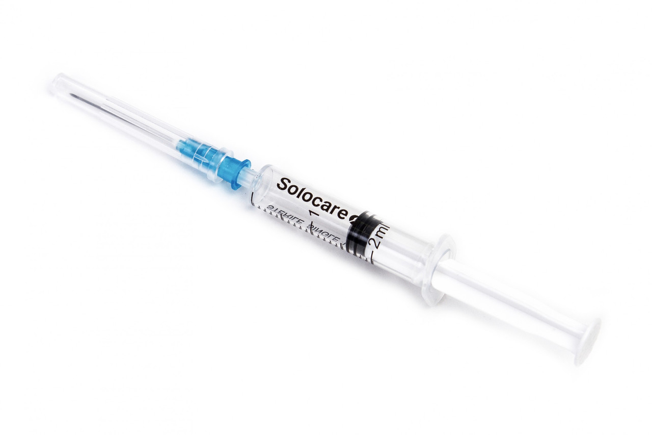 Шприц 3-х компонентний Luer-Lock Solocare 2 мл з голкою 23G (100шт/уп)