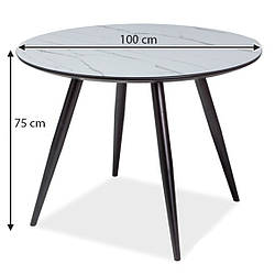 Круглий кухонний стіл білий Signal Ideal 100см зі скляним покриттям під мармур на 4 ніжках Польща