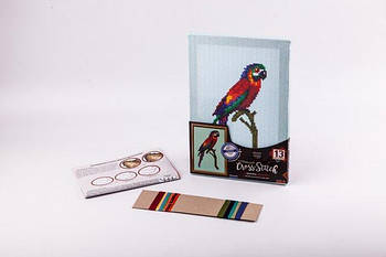 Вишивка хрестиком на канві "Cross stitch. Папуга", на дерев'яній рамці VKB-02-01 G-Rich