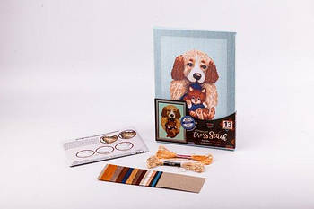 Вишивка хрестиком на канві "Cross stitch. Собака", на дерев'яній рамці VKB-02-03 G-Rich