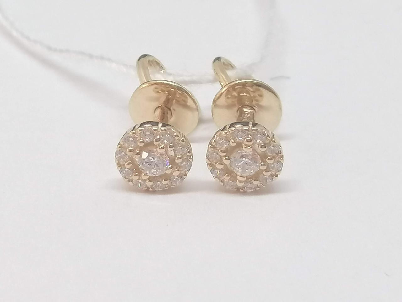 Золоті сережки-пуссети з фіанітами. 211334, фото 1