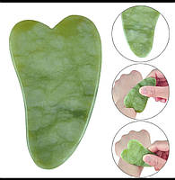 Скребок Гуаша Сердце нефрит. Нефритовый массажер Камни для массажа. Самомассаж лица