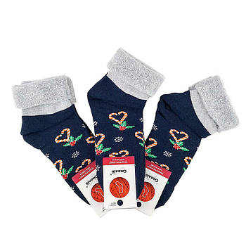 Жіночі новорічні махрові шкарпетки з відворотом