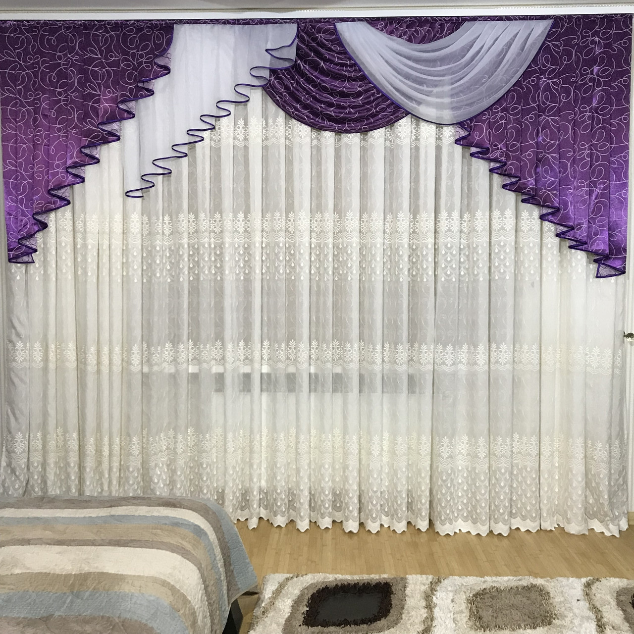 Шикарний ламбрекен в вітальню, спальню No391 фіолетовий