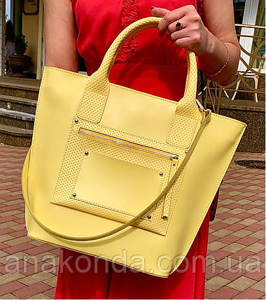 504 Натуральна шкіра Сумка жіноча шкіряна жовта формат А4 Сумка з натуральної шкіри лимонна, фото 1