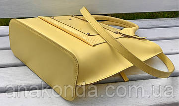 504 Натуральна шкіра Сумка жіноча шкіряна жовта формат А4 Сумка з натуральної шкіри лимонна, фото 5