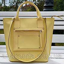504 Натуральна шкіра Сумка жіноча шкіряна жовта формат А4 Сумка з натуральної шкіри лимонна, фото 2