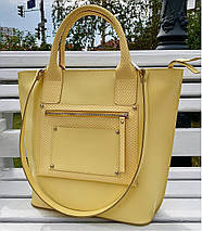 504 Натуральна шкіра Сумка жіноча шкіряна жовта формат А4 Сумка з натуральної шкіри лимонна, фото 4