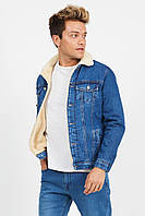 Куртка мужская джинсовая на меху зимняя синяя, мужская синяя джинсовка Турция, теплая молодежная куртка(зима)