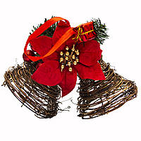 Новогодняя декорация - колокольчик двойной с красной ленточкой, 22,5 см (930210)