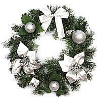Венок рождественский, серебристый декор, 30 см, зеленый (930074)