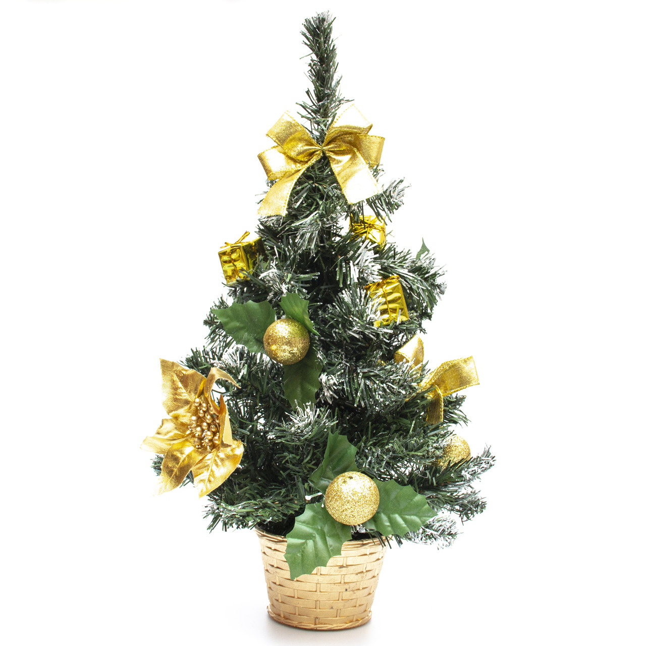 Ялинка штучна, золотистий декор, в горщику, 50 см (930029), фото 1