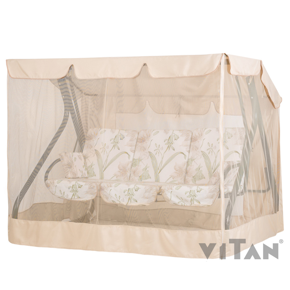 Садова гойдалка Vitan Вілла з москітною сіткою бязь дзвіночки металева розбірна, фото 1