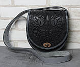 Жіноча шкіряна сумка ручної роботи напівкругла "Калина", фото 8