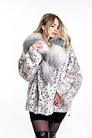 Шуба жіноча з норки біла РОЗМІР+ з коміром із полярної лисиці.